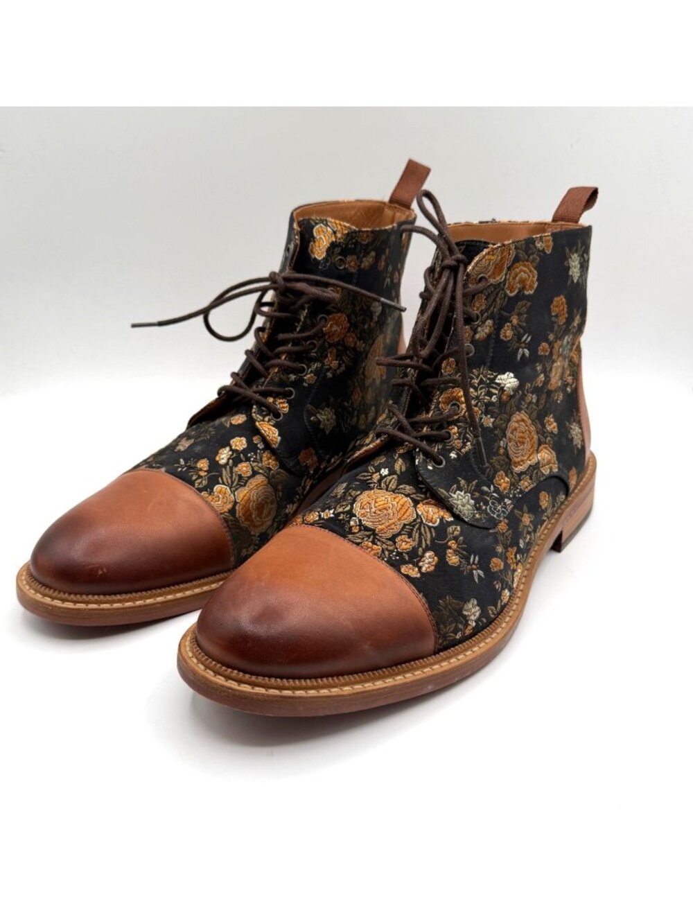 Taft Men's Floral Eden Jacquard Cognac Leather The Jack Boots Size 45 US 12